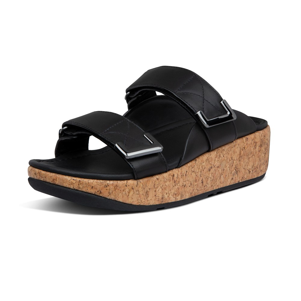 Fitflop Womens Slides - Remi Adjustable Leather - Black - 982-ZVUTIO
